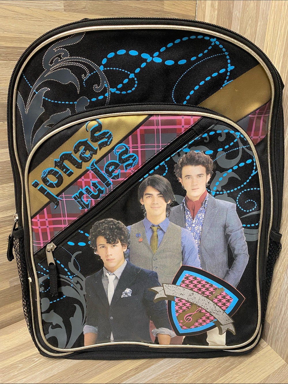 Disney Jonas Brothers Girls Large 16”Black/Pink Polyester Backpack Zip Padded